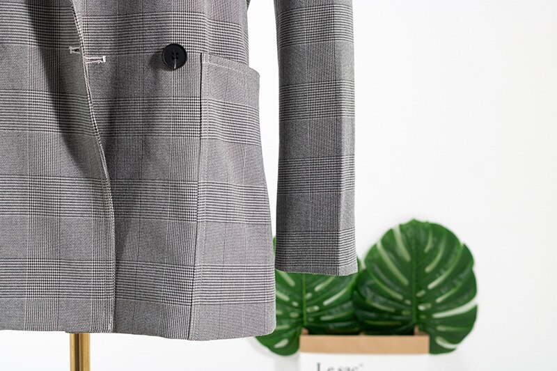 Moderigtigt kontorarbejder grå plaid dragt frakke koreansk stil dragt frakke
