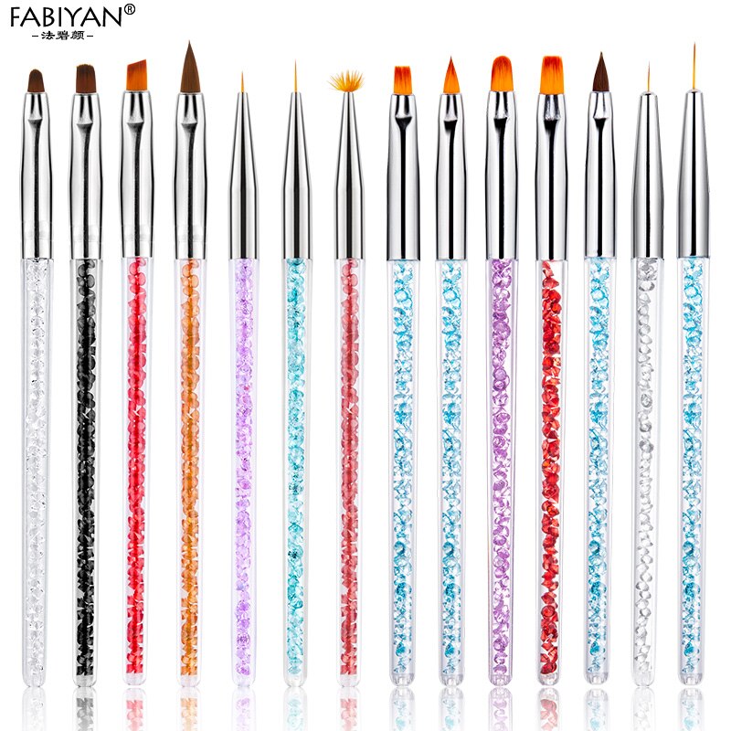 4/7pcs/set Nail Art Brush Painting Drawing Pen Fan Flat Gradient Line Round Acrylic Gel Crystal Tips Manicure Tools