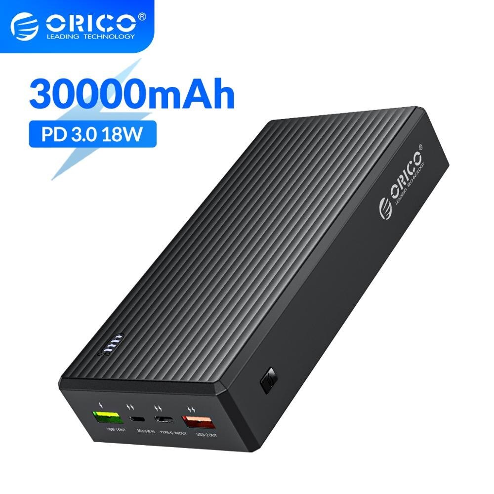 ORICO 30000mAh Portable Power Bank PD 18W Fast Charger Poverbank Mobile Phone External Battery Powerbank For IPhone 13