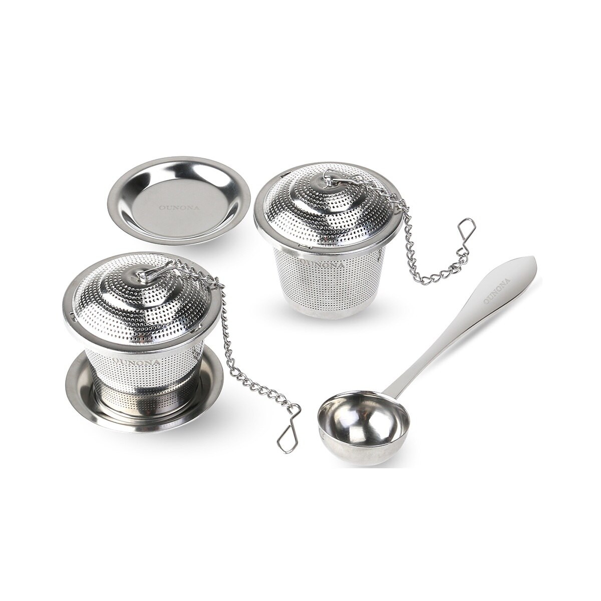 OUNONA Loose Leaf Tea Infuser with Tea Scoop and Drip Trays Ultra Fine Stainless Steel Strainer &amp; Steeper