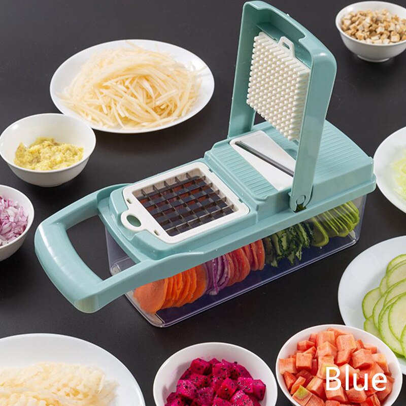 Groente fruktverktøy aardappel ricer groente mandoline skjæremaskin skreller kutter multi-functionele wortel makuleringsmaskin rasp: Blå