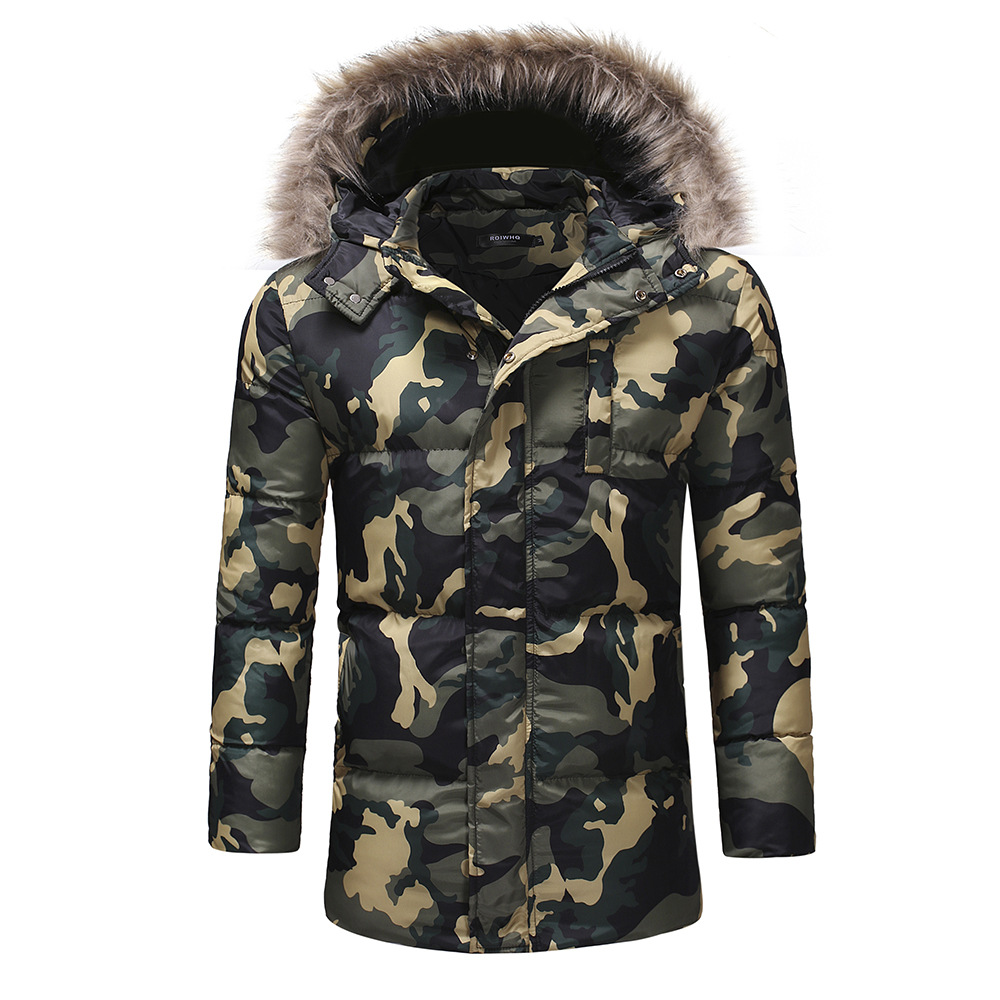 Mannen Mode Medium Lange Winter Losse Verdikking Down Katoen Camouflage Casual Rits Jas Jas