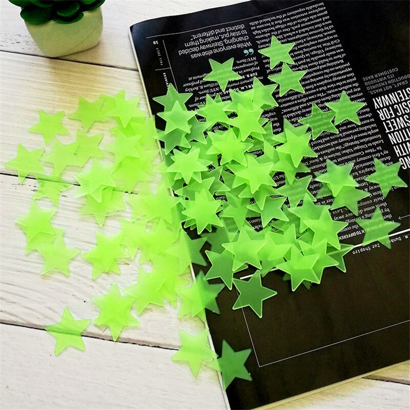 50pcs/bag 3cm Luminous Star Stickers Bedroom Sofa Fluorescent Painting Toy PVC stickers Glow in the Dark Toys for kids: Green