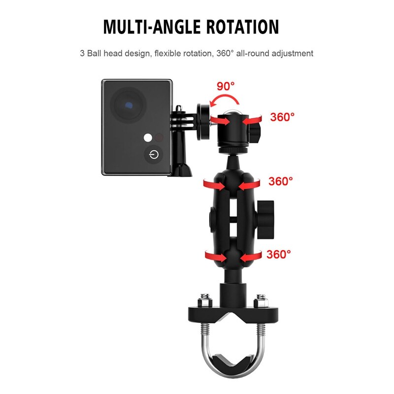 Cykel motorcykel kamerahållare styre spegelfäste 1/4 metallstativ actionkameror tillbehör