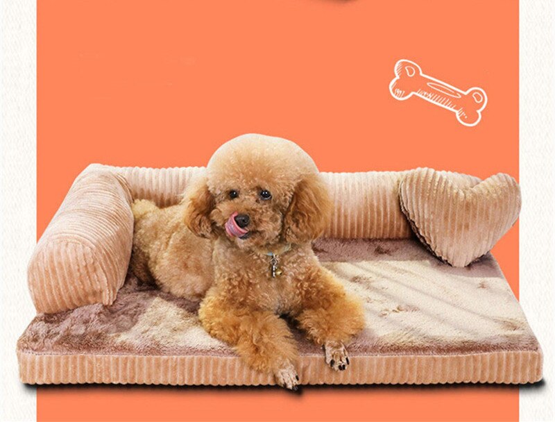 Luksus stor hundeseng sofa hund kat kæledyrspude til store hunde vaskbar rede kattegrus bamse hvalpemåtte kennel kæledyrshus sml xl: Khaki / 55 x 45 x 13cm