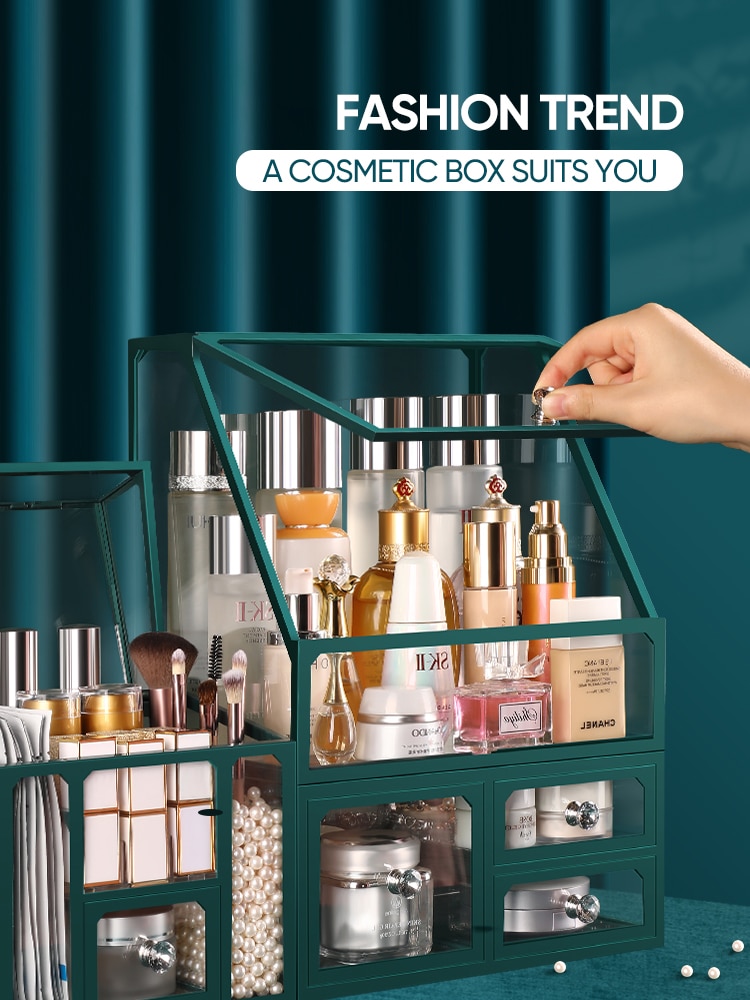 JOYBOS Storage Box Large-Capacity Dressing Table Glass Drawer Cosmetics Skin Care Products Dust-Proof Storage Rack With Lid JX22