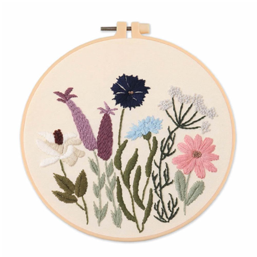 With Hoops Embroidery Hoop Flowers Plant Stamped Embroidery Set Cross Stitch Kit Needlework Tools Flowers Embroidery: 2