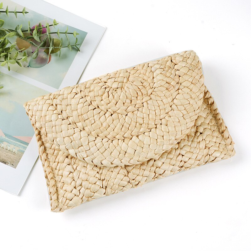 Bohemia Beach Bag Women Summer Straw Knitted Handbag Messenger Long Bag Day Clutch