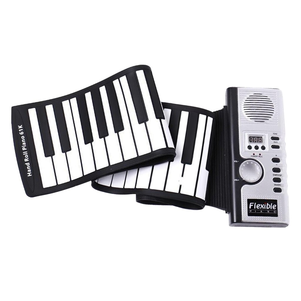 Portable Kid's 61 Key Flexible Roll Up Piano Keyboard w/ Recording Feature,128 Different Tones, 40 Demo Song Build-in Speaker