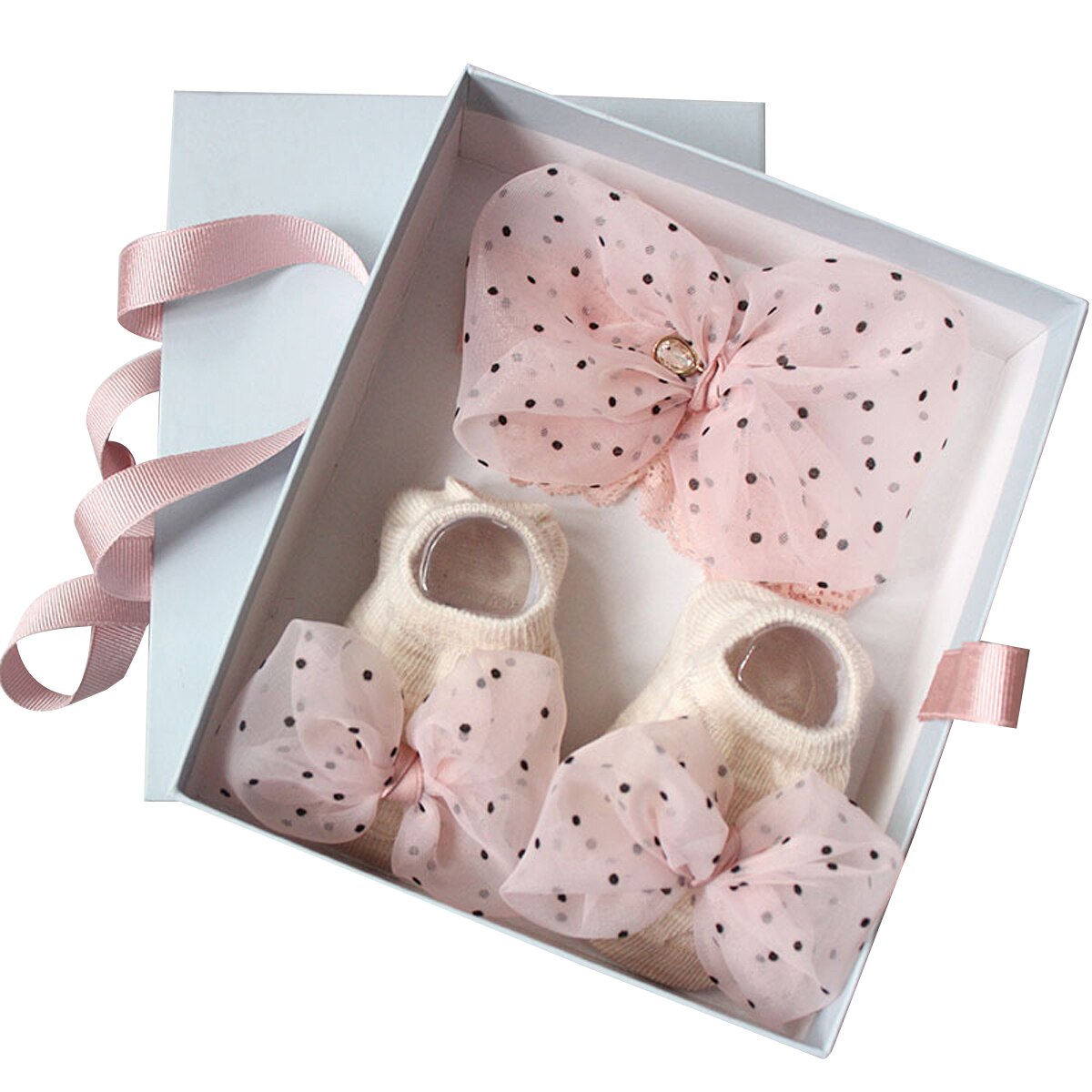 Newborn Baby Girl Lovely Socks Headband Set Flower Bowknot Crown Lace Headwrap + Booties Lace Cute Animal Decor Socks 2Pcs Set: D