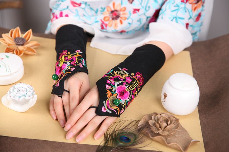 Guantes clásicos chinos sin dedos para mujer, manguitos finos para ciclismo, algodón cálido para invierno, medio dedo, para deportes, bicicleta