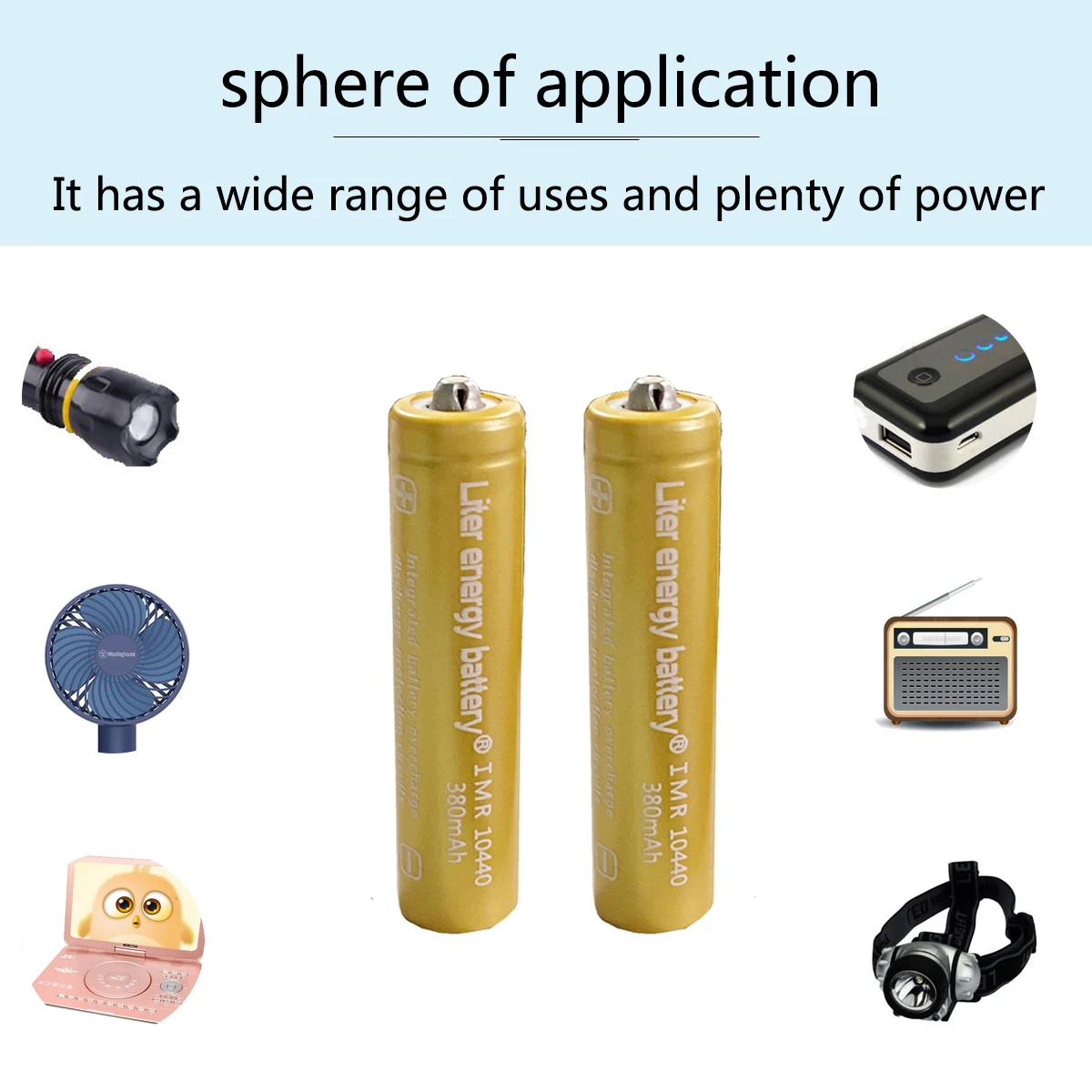 Liter energy battery 3.7V 380mAh High Capacity 10440 Li-ion Rechargeable Battery for LED Flashlights Headlamps