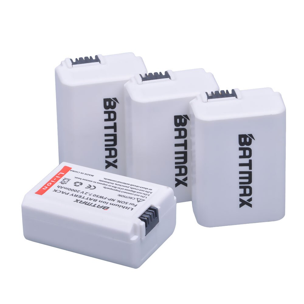 Batmax np -fw50 npfw 50 fw50 vitt batteri för sony  a6500 a6400 a6300 a6000 a5000 a3000 nex -3 a7r a7r ii  a7ii nex -3 nex -3n nex -5: 4 batterier