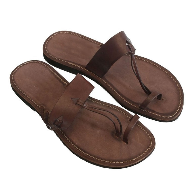 Roma sandaler kvinner sommer strand fritidssko gladiator flate sandaler utendørs dame sklier damesko pluss størrelse 34-43: Brun / 35