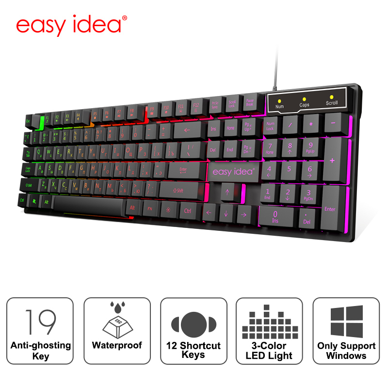 Gaming Keyboard Wired Imitation Mechanical Keyboards RGB Backlit USB 104 Keycaps Computer Game Ergonomic Russian Keyboards