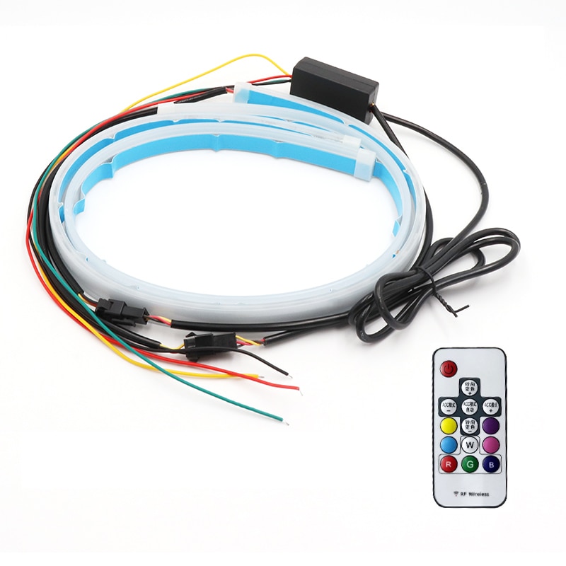 2Pcs Universal Flexible Flowing RGB Daytime Running Light DRL Multi Color LED Strip Turn Signal Lights For Headlight