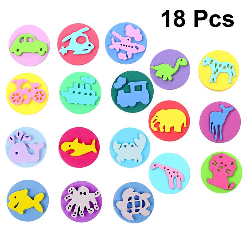 18Pcs in 6 Set Painting Stencil DIY Drawing Template Round Stamper Tool Early Education Supplies Mini Stampers for Kids School