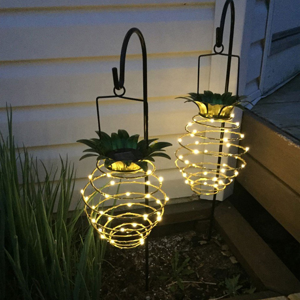 2 piezas jardín Solar cobre luces piña luces colgantes decoración al aire libre impermeable lámpara de pared decorativa paisaje luz amada