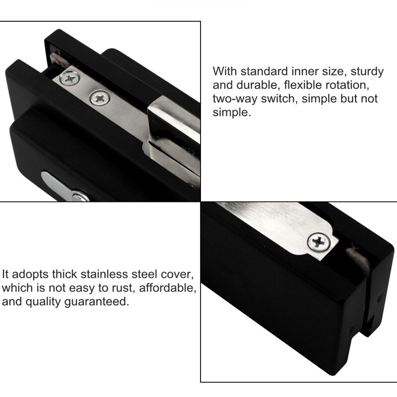 Stainless Steel Frameless Glass Door Lock Sliding Door Lock With 3 Keys Anti-Theft Security Door Lock Matte Black 10-12 mm