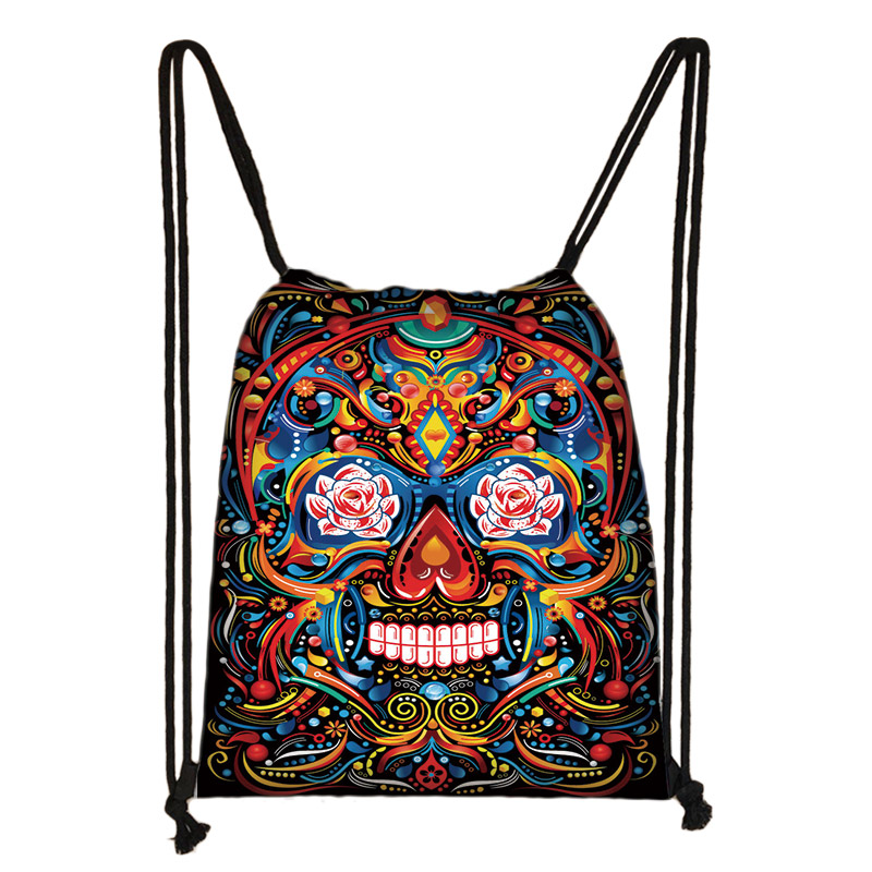 Mochila Cool Death Skull para hombre y mujer, bolsa de viaje con cordón, para guardar zapatos, de lona