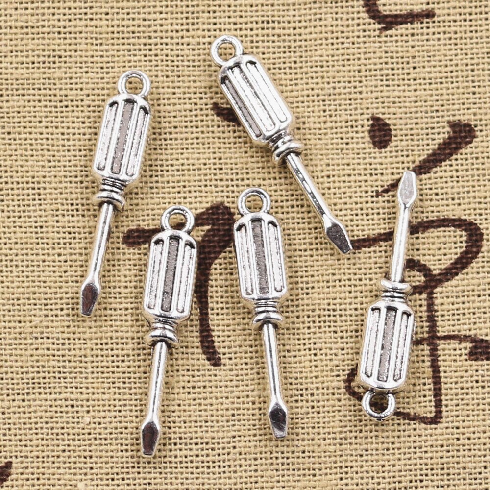 8pcs Charms Tools Screwdriver 32x6x4mm Antique Silver Color Plated Pendants Making DIY Handmade Tibetan Finding Jewelry