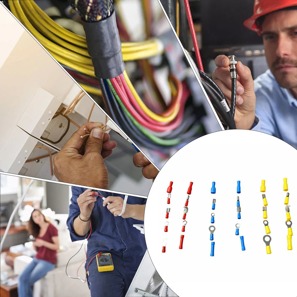 300Pcs Insulated Cable Electrical Connector With Pin Terminals Electrical Wire Crimp Rolled Ring Spade Fork Kit