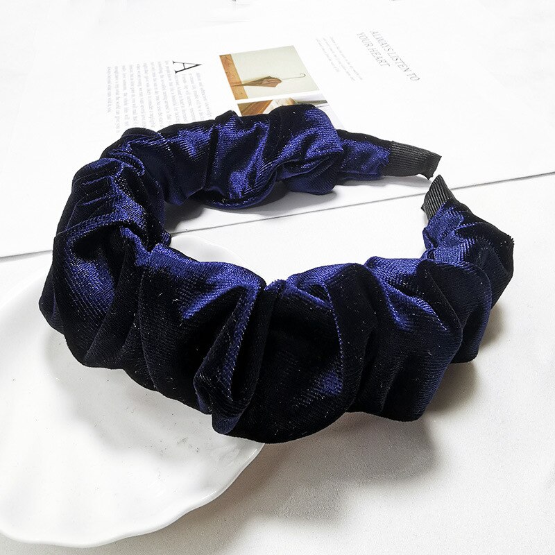 1 pc Women Grils Velvet Bezel Hairband Headband Hair Accessories Female Folds Vinage Bubble Hairhoop Headwrap Headwear: Navy