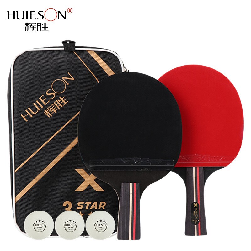 Tafeltennis Racket Dubbele Gezicht Puistjes-In 3 Ster Pingpong Paddle Racket Set Met Zak (Geen Ballen): 1 short 1 long