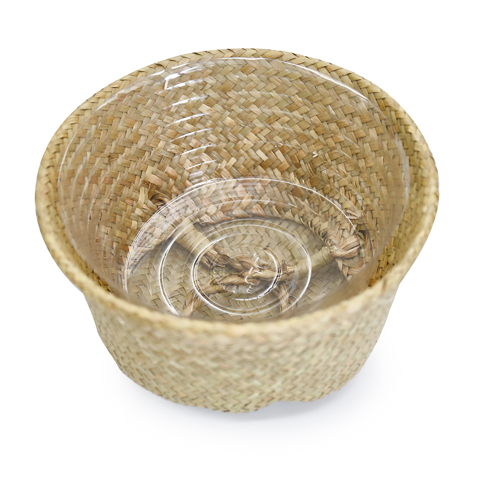 Handgemaakte rieten manden opvouwbare wasmand gevlochten opbergmand natuurlijke rotan zeegras tuin bloempot plantenbak mand wit