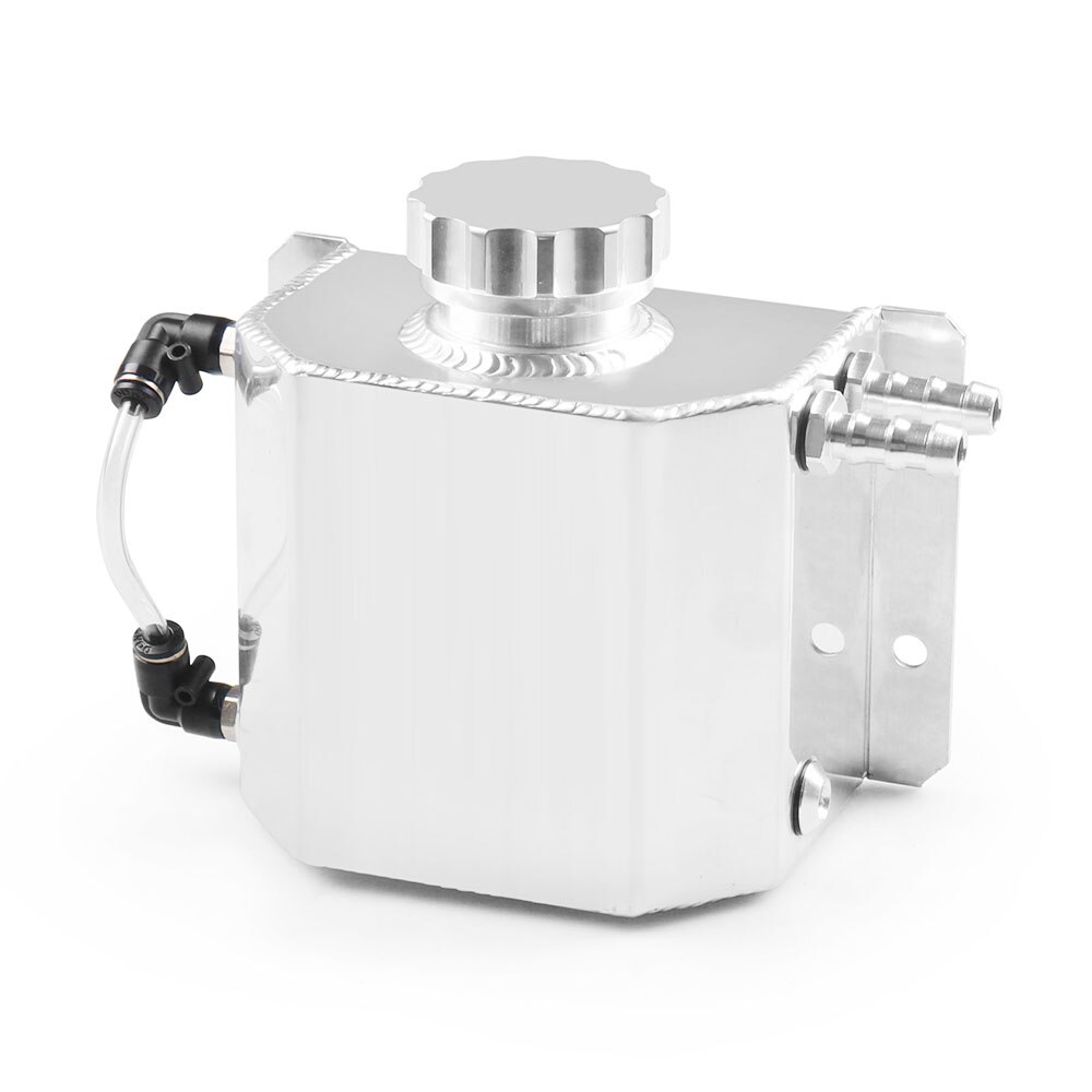 Universal 1L Alloy Aluminium Engine Oil Catch Can Breather Tank Radiator Overflow Tank: Silver