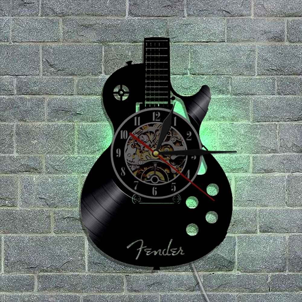 1pc Wall Clock Stylish Vinyl Record Wall Clock Decorative Wall Clock Living Room Wall Hanging Clock Guitar Shape Wall Clock