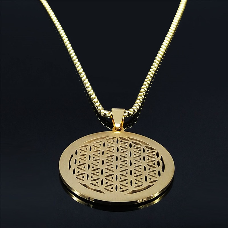Yoga Blume des Lebens Edelstahl Kristall Kette Halsketten Frauen/Männer Samen des Lebens Anhänger Halskette Schmuck fleur de wetteifern N4834