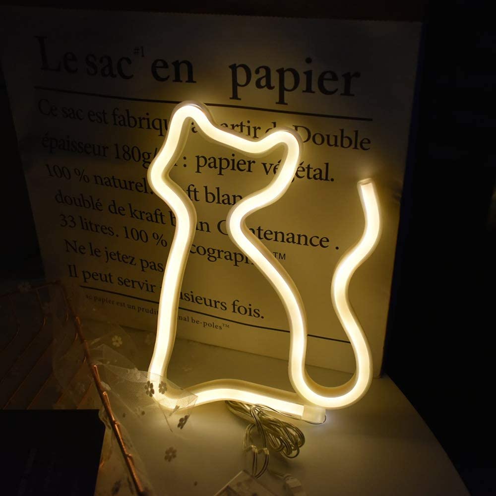 Cat Shape Cute Neon Lights LED Warm white Cat Light Night Light for Kids Room Decorative Light Baby Birthday