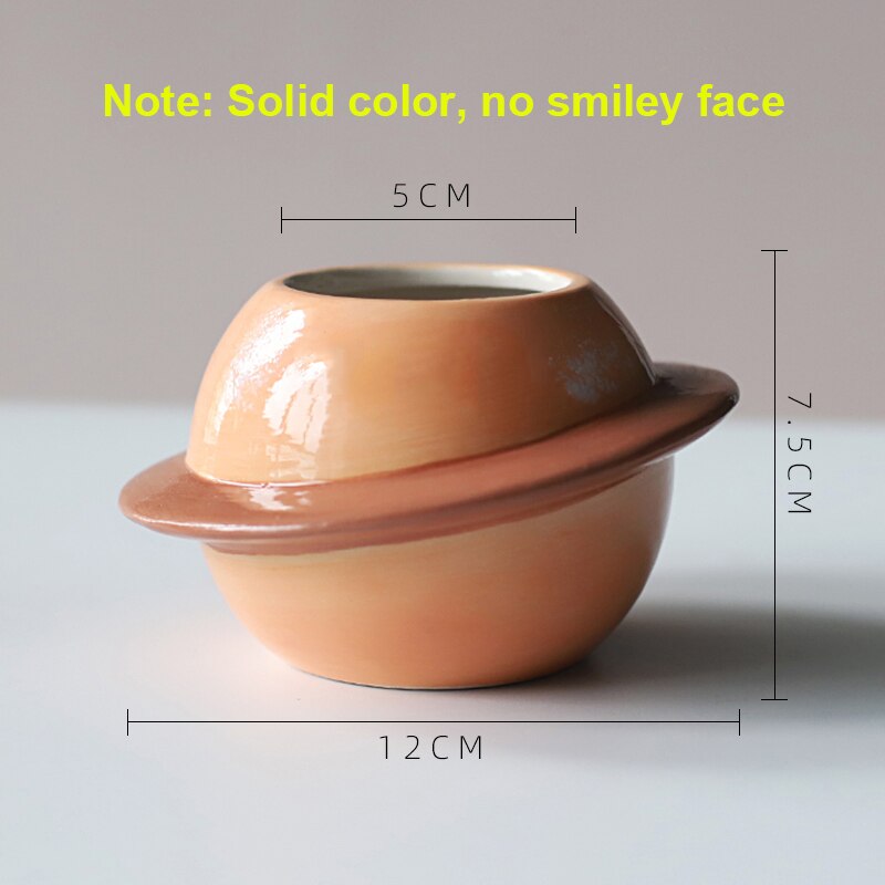Planet keramikkruka suckulentkrukor balkongdekorationer macetas de ceramica skrivbordsdekor mini växt blomkruka trädgård: Gul