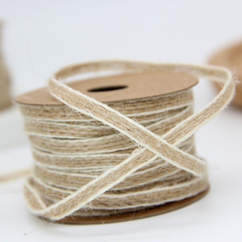 10m/ rulle bredde 0.5cm jute jute ruller hessian bånd med blonder vintage rustik bryllup dekoration ornament fest bryllup indretning