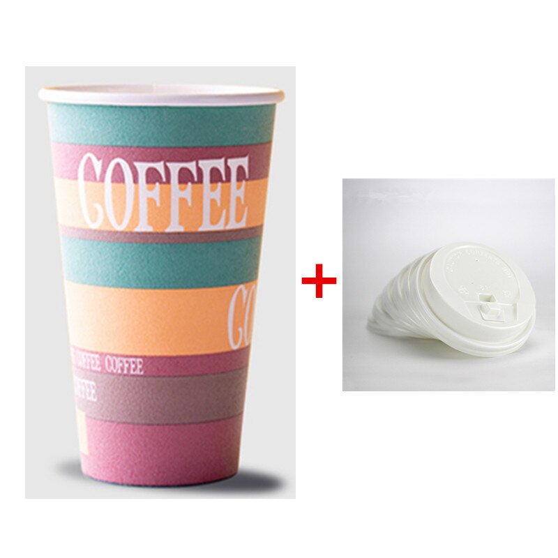 50 Stuks Dikker Schuim Wegwerp Koffie Cup 16Oz 500Ml Wedding Party Liefde Drinken Isolatie papier Cup Met Deksel: cup and lid1