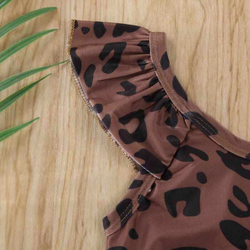Spædbørn børn baby piger leopardprint i ét stykke ærmeløst svømmekostume badedragt badetøj børn piger outfits 0-5y