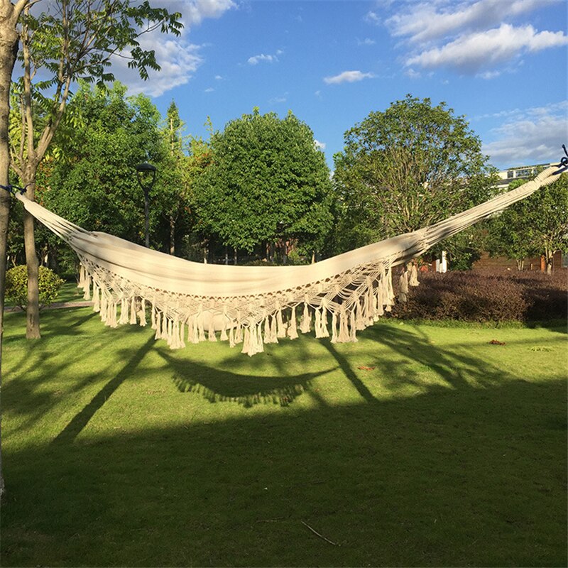 2 person hængekøje boho stor brasiliansk macrame fringe dobbelt deluxe hængekøje gyngestol til ude/indendørs terrasse veranda indretning