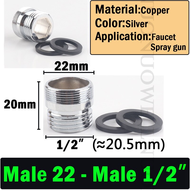 2 Stks/partij M22 Om M20 M18 M28 Draad Rvs Connector Kraan Gewrichten Waterzuiveraar Accessoire Keuken Water Tap Adapter: M22 to M 1l2inch