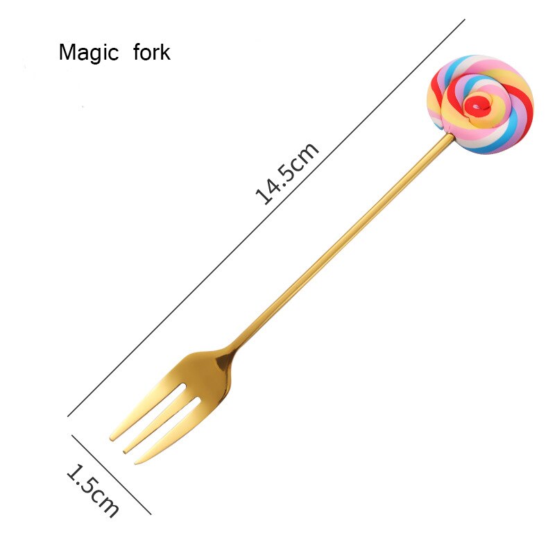 Cute Lollipop Children Spoon 304 Stainless Steel Coffee Stirring Spoon Dinner Fruit Fork Teaspoon Dessert Tea Scoop Tableware: Style 2