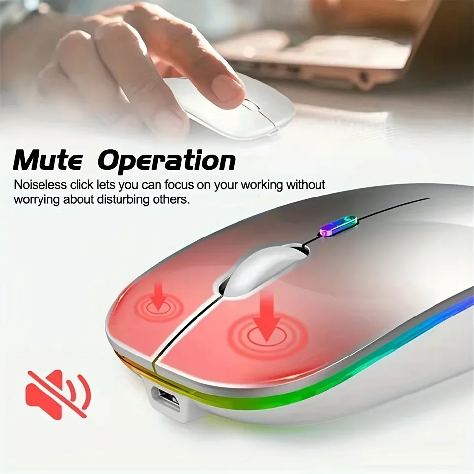 Trådløs bluetooth-mus med type-c til usb-adapter, genopladelig usb, udstyret med bluetooth-gamingmus, egnet til ma