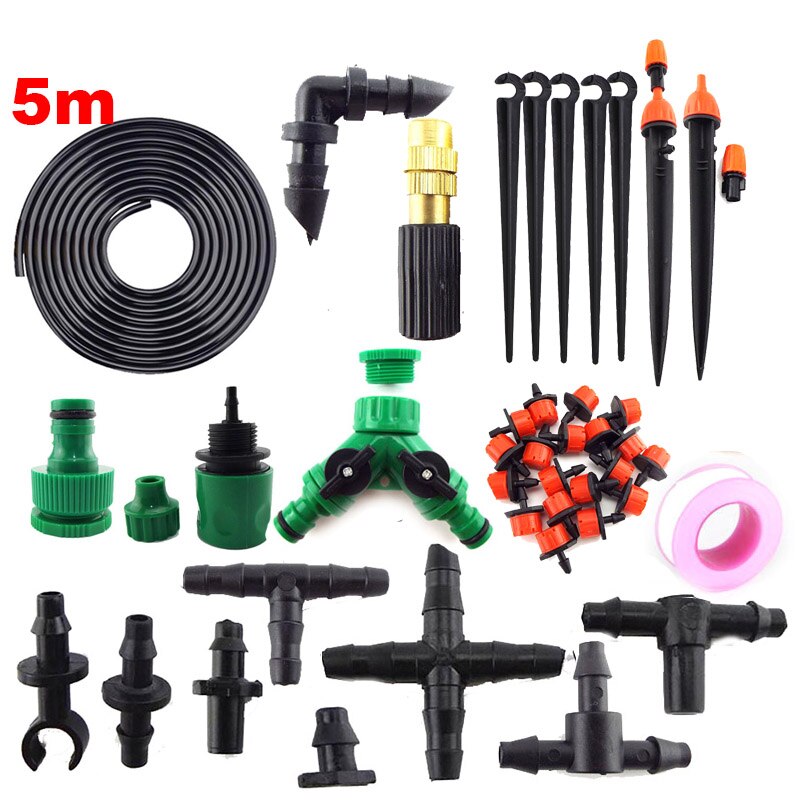 Sistema de riego por goteo automático, Kit de Micro Kits de riego de jardín, gotero ajustable, manguera 4/7, 5M