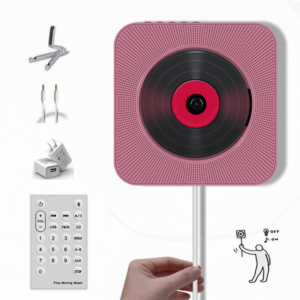 Vægmonteret bluetooth cd-afspiller, trækkontakt med fjernbetjent hifi-højttaler usb-drev afspiller hovedtelefonstik aux input/output