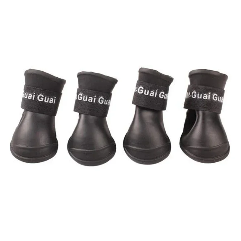 4 unids/lote S/M/L mascota de perro de lluvia, zapatos para perros, botines de goma, antideslizantes, impermeables, para mascotas, perros, gatos, zapatos de lluvia: M / Black