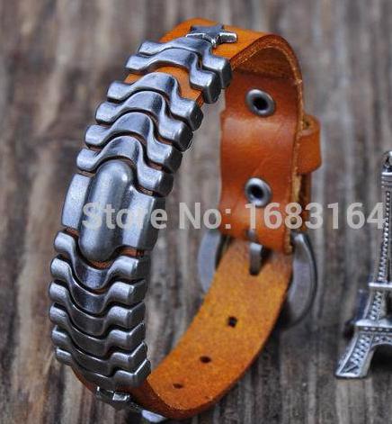 D05 Orange Leder Armbinde Armbinde wellenförmige Nieten Manschette unisex & männer: Ursprünglich Titel
