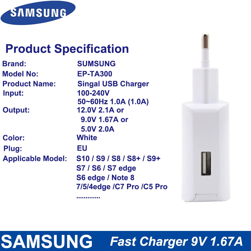 Samsung-cargador rápido de pared para Samsung Galaxy S10, S9, S8 Plus, S7, Note9, 8, 7 FE, Tab, Note A S, EU, 12V2.1A(25W)