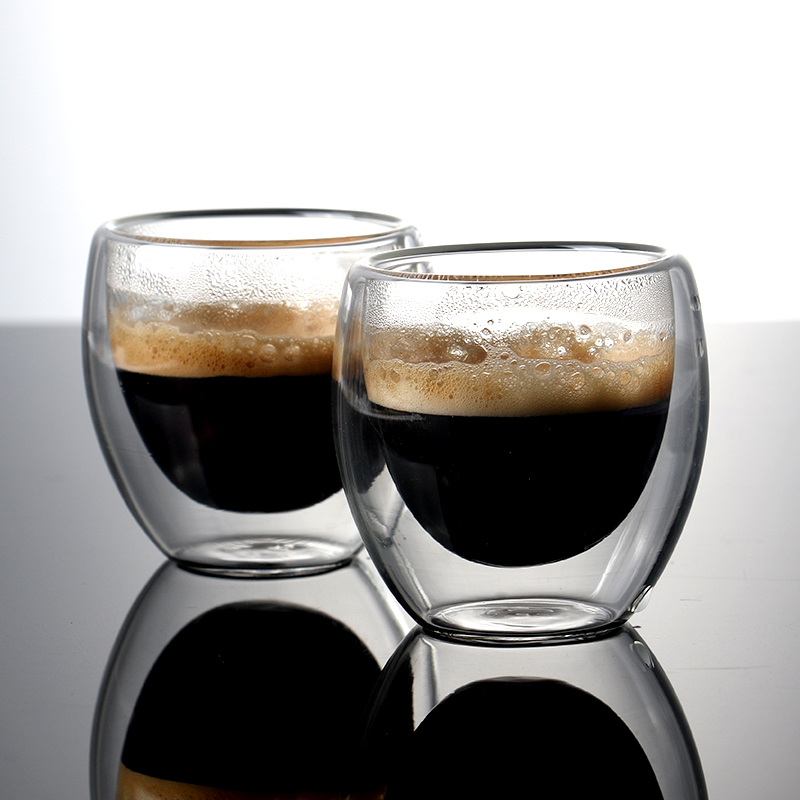 Set van 80ml dubbelwandige geïsoleerde glazen koffiekopjes voor het drinken van theekopjes, starbucks-kopjes en espressokopjes.
