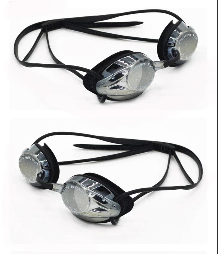 Svømmebriller til mænd justerbar galvanisering vandtæt anti-tåge uv kvinder swimmingpool briller voksne briller: Sølv sort