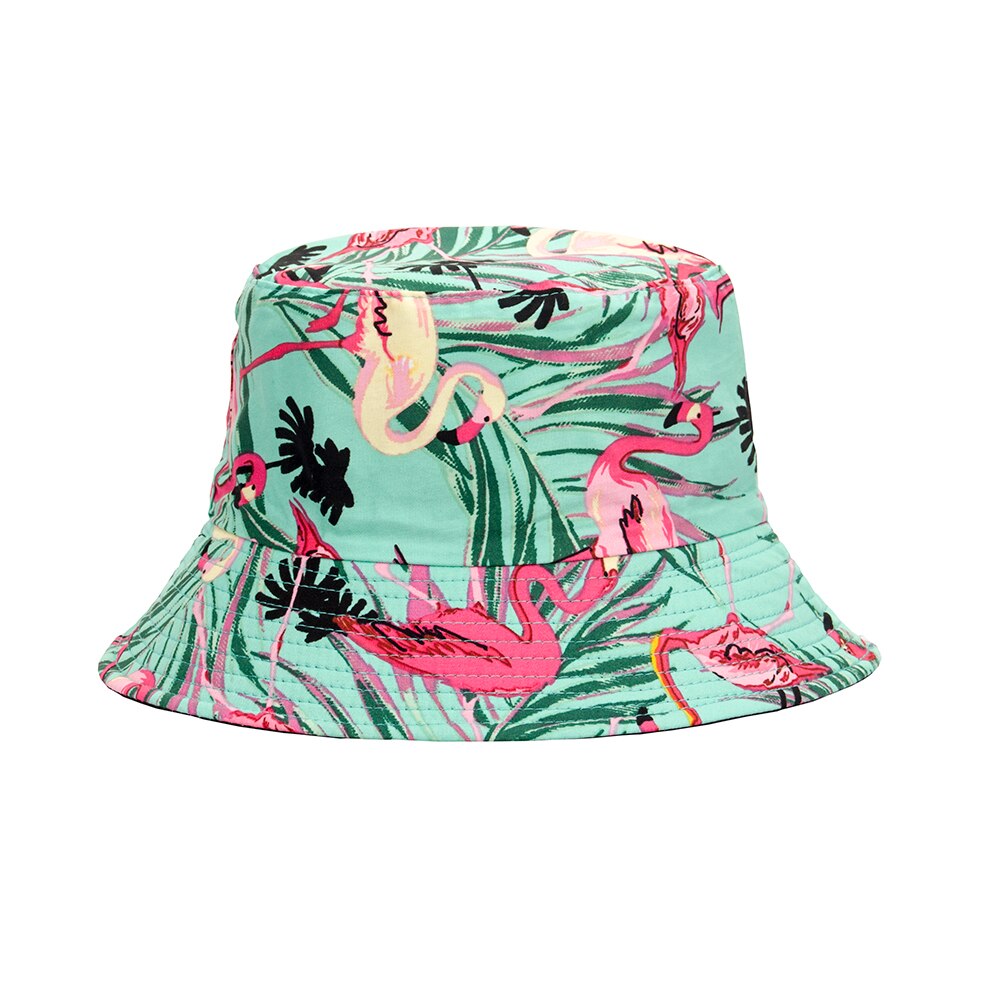Kokosnødtræ sommer flamingo dobbelt fritid fisker hat kvindelige blade rød kronet kran trykt alsidig skygge bassin hat