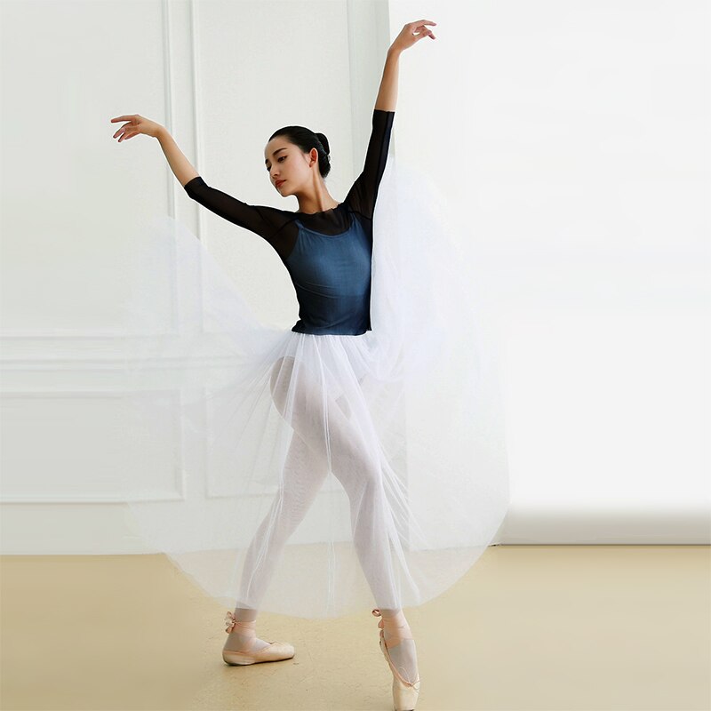 78cm Long Ballet Skirt Pink Red White Black Adult Ballerina Swan Lake Dance Elastic Waist Single Layer See Through Tulle Skirts: White